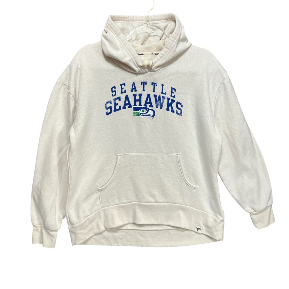 Womens Seattle Seahawks Throwback Logo Hoodie Sz L Cream Pullover Retro Style